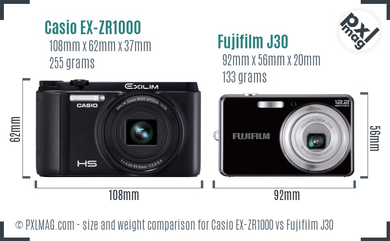 Casio EX-ZR1000 vs Fujifilm J30 size comparison Casio EX-ZR1000 vs Fujifilm J30 size comparison