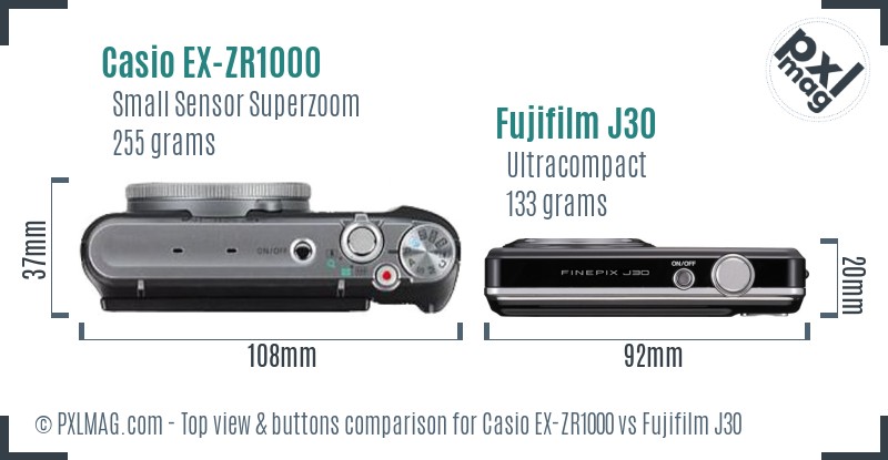 Casio EX-ZR1000 vs Fujifilm J30 top view buttons comparison