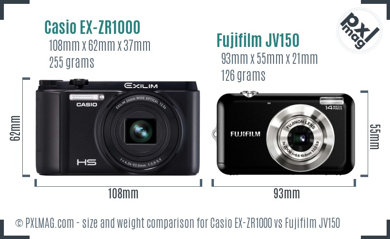 Casio EX-ZR1000 vs Fujifilm JV150 size comparison
