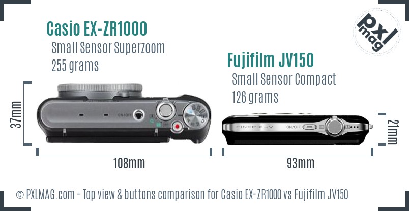 Casio EX-ZR1000 vs Fujifilm JV150 top view buttons comparison