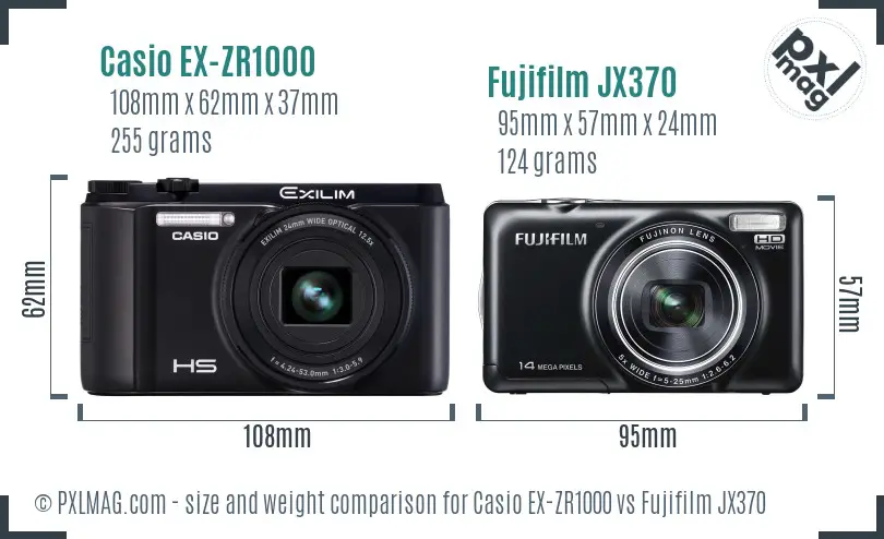 Casio EX-ZR1000 vs Fujifilm JX370 size comparison Casio EX-ZR1000 vs Fujifilm JX370 size comparison