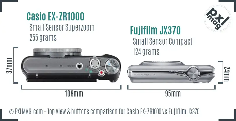 Casio EX-ZR1000 vs Fujifilm JX370 top view buttons comparison Casio EX-ZR1000 vs Fujifilm JX370 top view buttons comparison