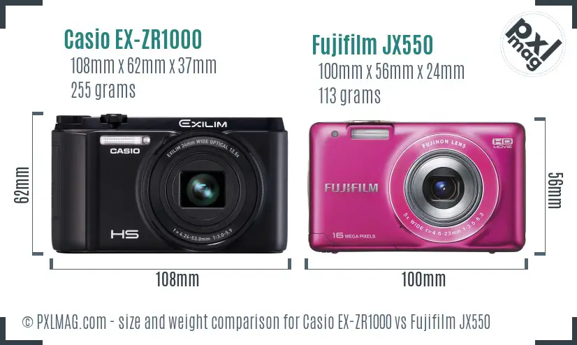 Casio EX-ZR1000 vs Fujifilm JX550 size comparison Casio EX-ZR1000 vs Fujifilm JX550 size comparison