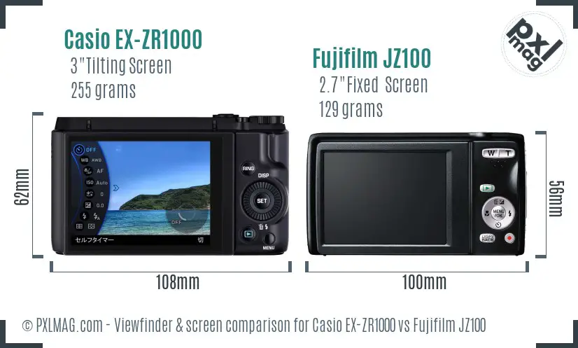 Casio EX-ZR1000 vs Fujifilm JZ100 Screen and Viewfinder comparison