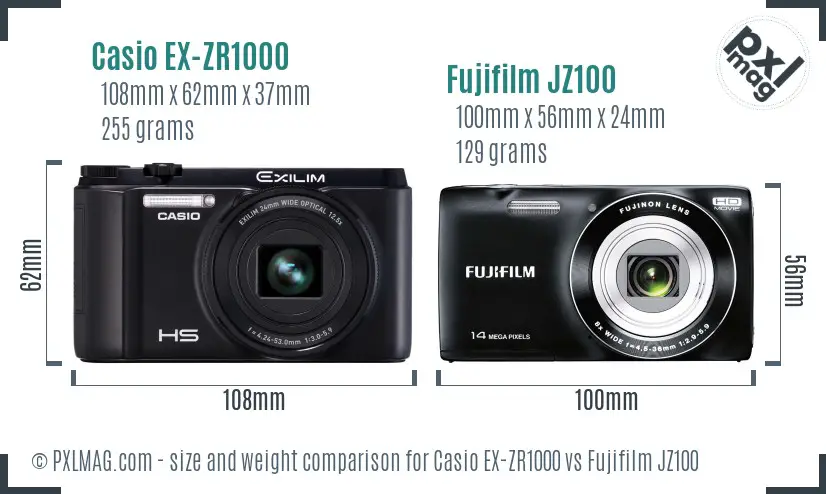 Casio EX-ZR1000 vs Fujifilm JZ100 size comparison