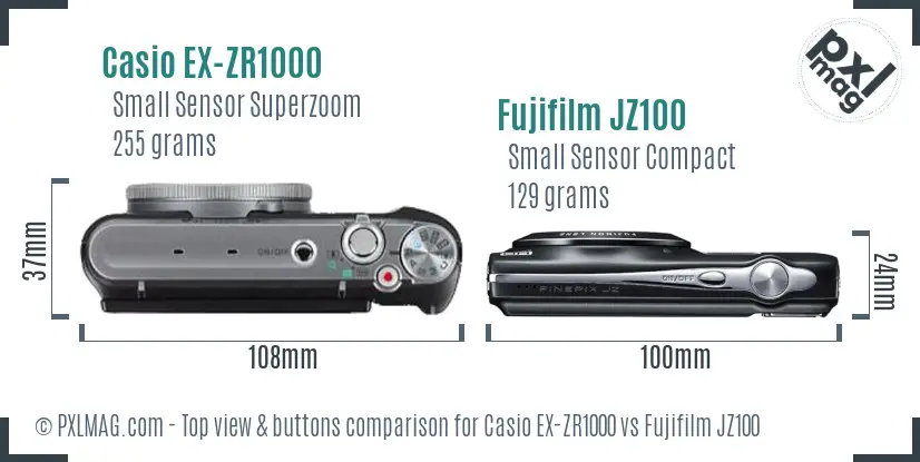 Casio EX-ZR1000 vs Fujifilm JZ100 top view buttons comparison