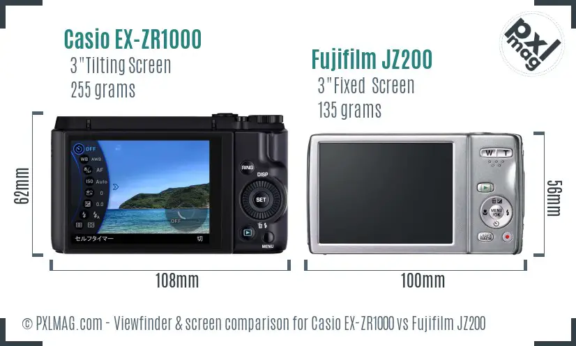 Casio EX-ZR1000 vs Fujifilm JZ200 Screen and Viewfinder comparison