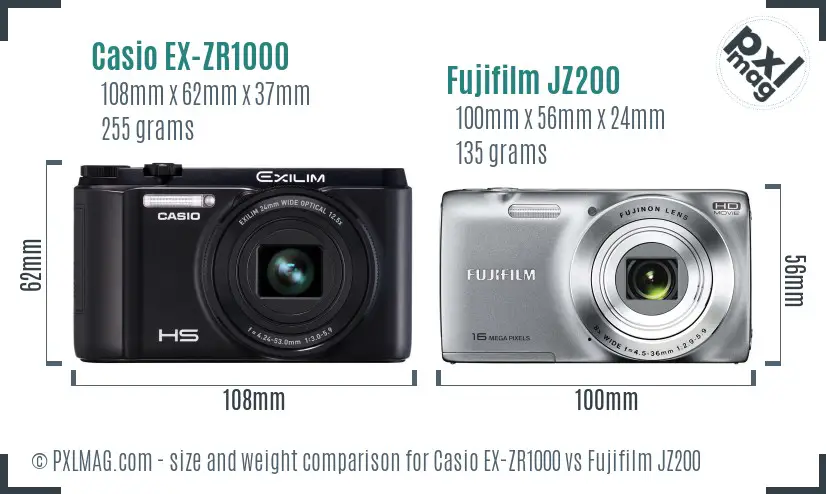 Casio EX-ZR1000 vs Fujifilm JZ200 size comparison