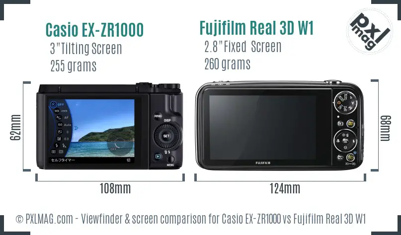 Casio EX-ZR1000 vs Fujifilm Real 3D W1 Screen and Viewfinder comparison