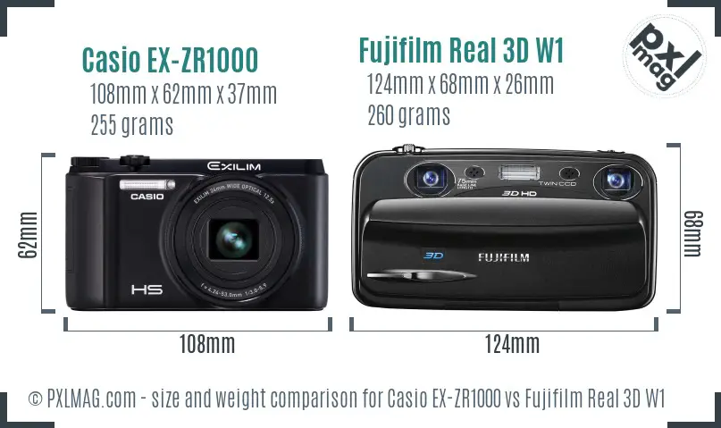 Casio EX-ZR1000 vs Fujifilm Real 3D W1 size comparison