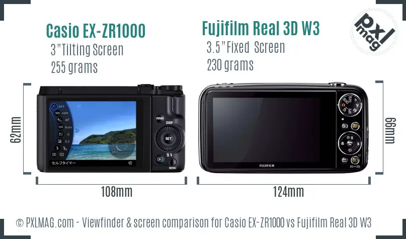 Casio EX-ZR1000 vs Fujifilm Real 3D W3 Screen and Viewfinder comparison