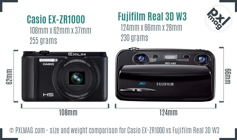 Casio EX-ZR1000 vs Fujifilm Real 3D W3 size comparison