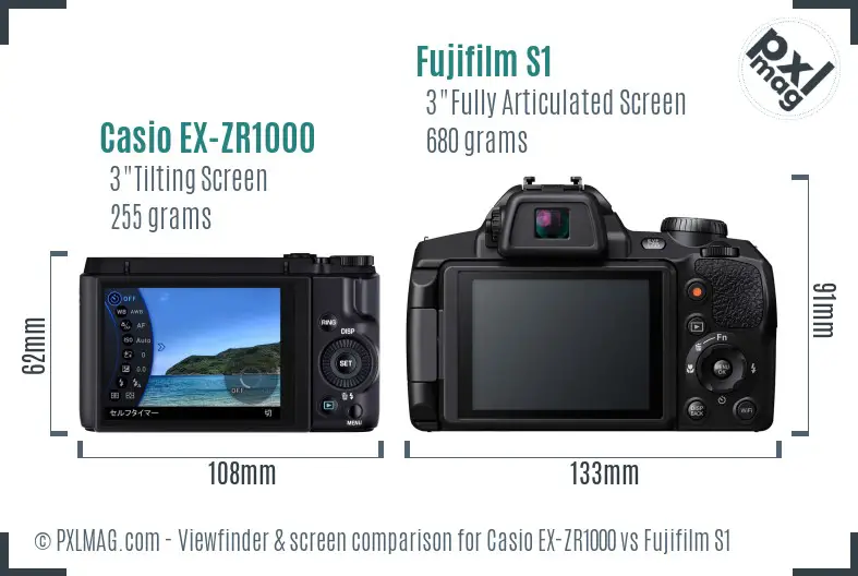 Casio EX-ZR1000 vs Fujifilm S1 Screen and Viewfinder comparison