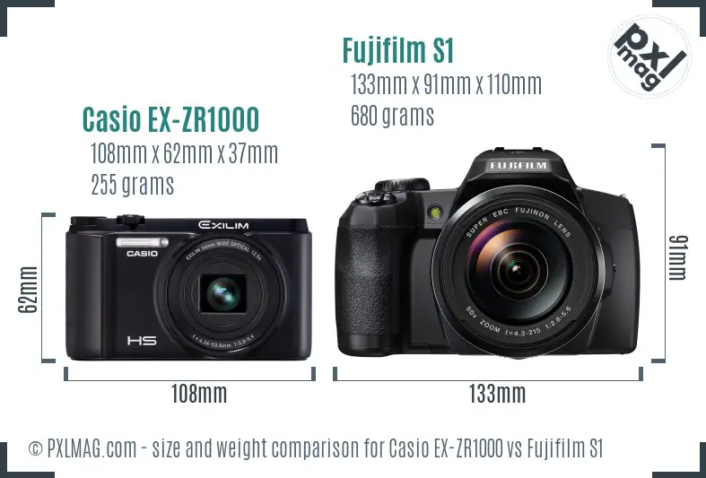 Casio EX-ZR1000 vs Fujifilm S1 size comparison