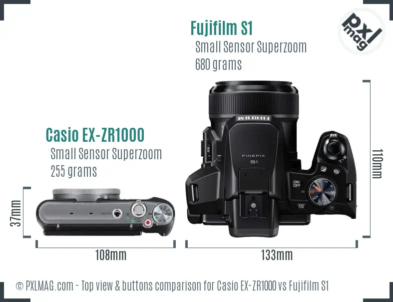 Casio EX-ZR1000 vs Fujifilm S1 top view buttons comparison