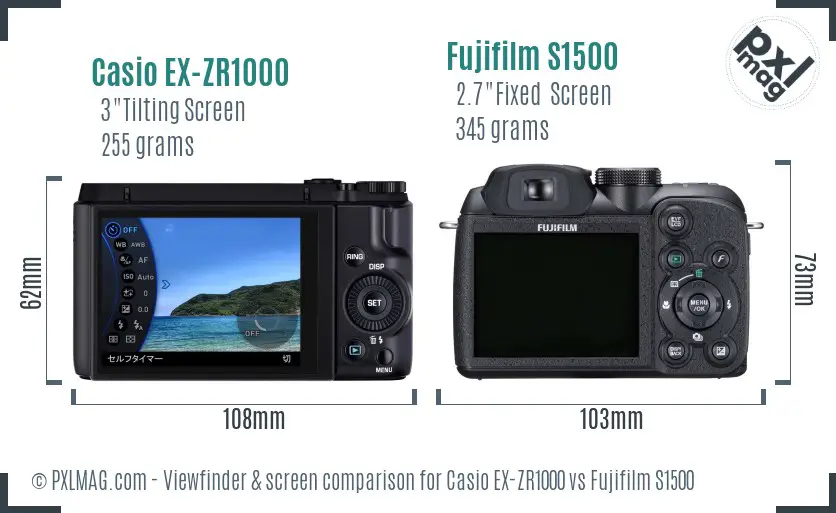 Casio EX-ZR1000 vs Fujifilm S1500 Screen and Viewfinder comparison