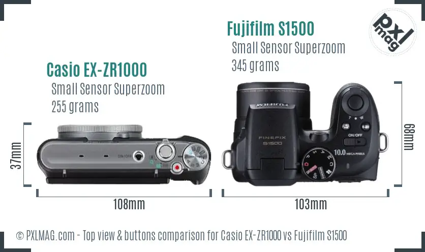 Casio EX-ZR1000 vs Fujifilm S1500 top view buttons comparison