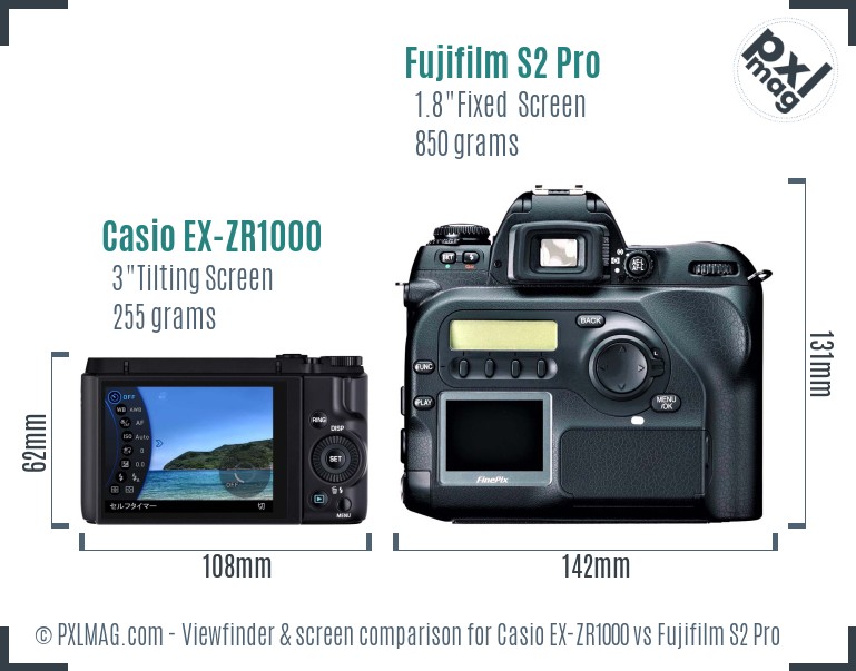 Casio EX-ZR1000 vs Fujifilm S2 Pro Screen and Viewfinder comparison