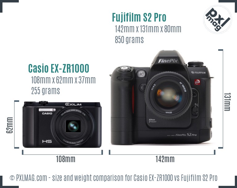 Casio EX-ZR1000 vs Fujifilm S2 Pro size comparison