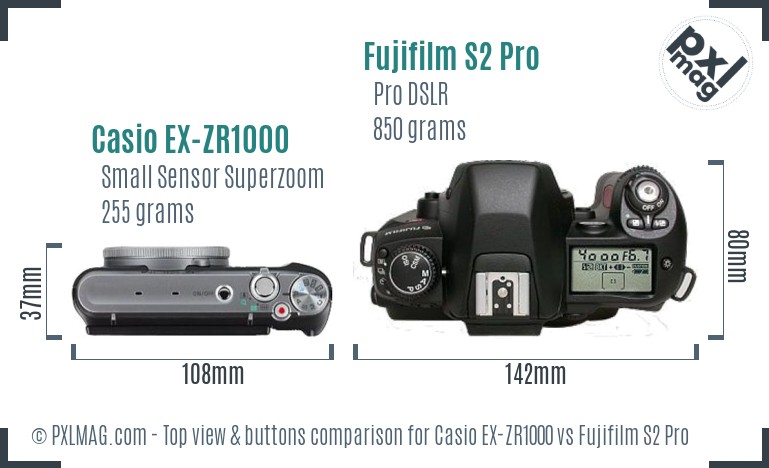 Casio EX-ZR1000 vs Fujifilm S2 Pro top view buttons comparison