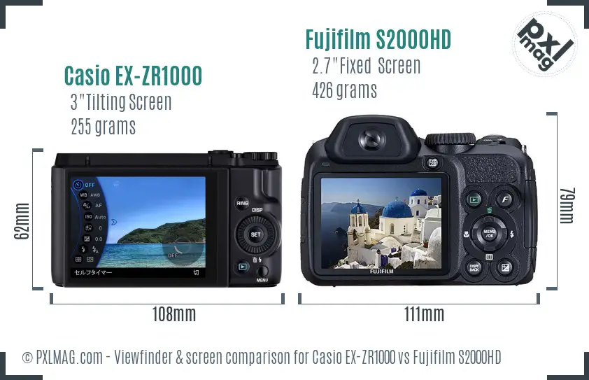 Casio EX-ZR1000 vs Fujifilm S2000HD Screen and Viewfinder comparison
