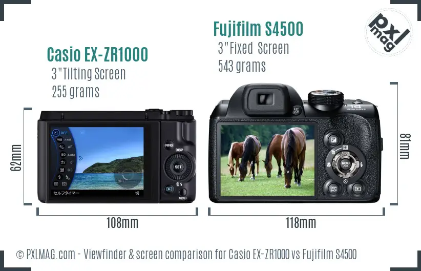 Casio EX-ZR1000 vs Fujifilm S4500 Screen and Viewfinder comparison