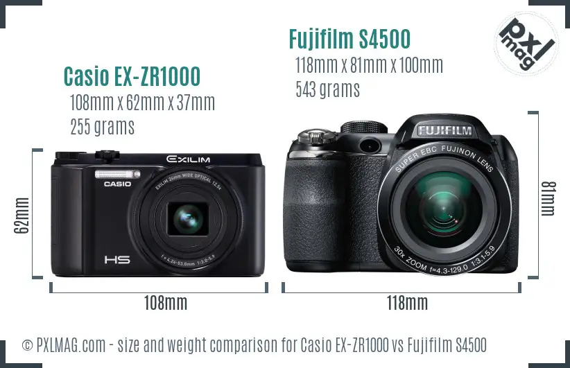 Casio EX-ZR1000 vs Fujifilm S4500 size comparison