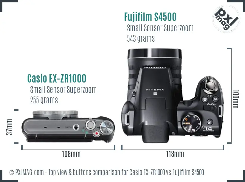 Casio EX-ZR1000 vs Fujifilm S4500 top view buttons comparison