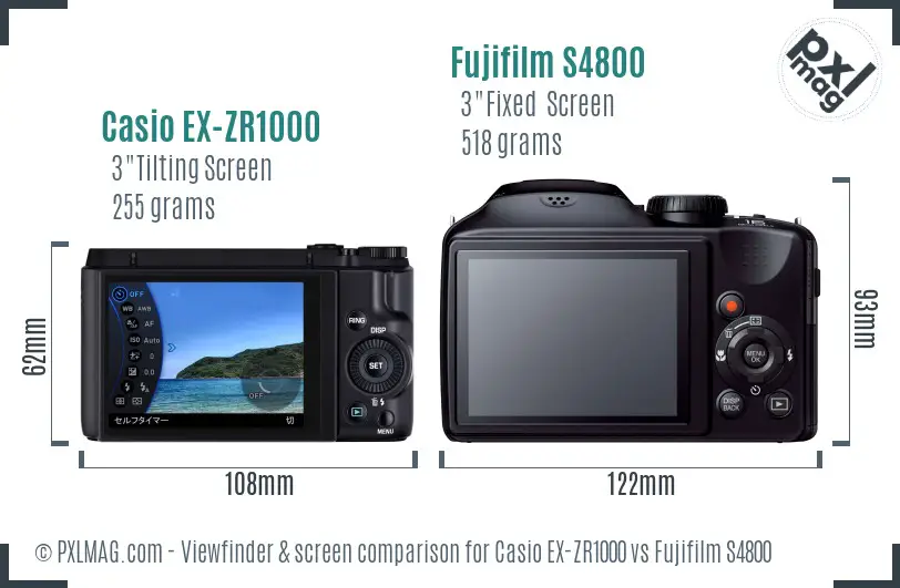 Casio EX-ZR1000 vs Fujifilm S4800 Screen and Viewfinder comparison