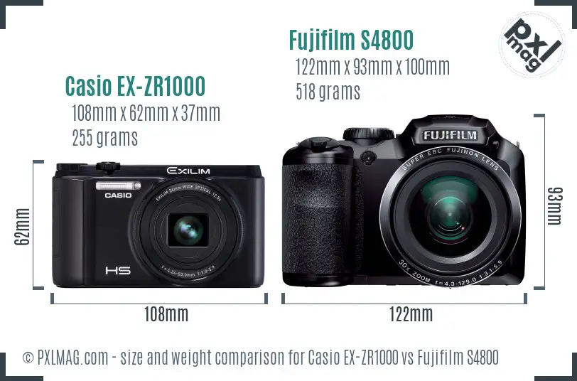 Casio EX-ZR1000 vs Fujifilm S4800 size comparison