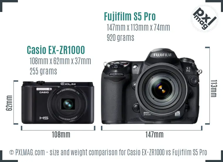 Casio EX-ZR1000 vs Fujifilm S5 Pro size comparison