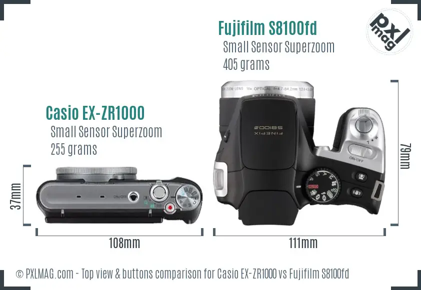 Casio EX-ZR1000 vs Fujifilm S8100fd top view buttons comparison