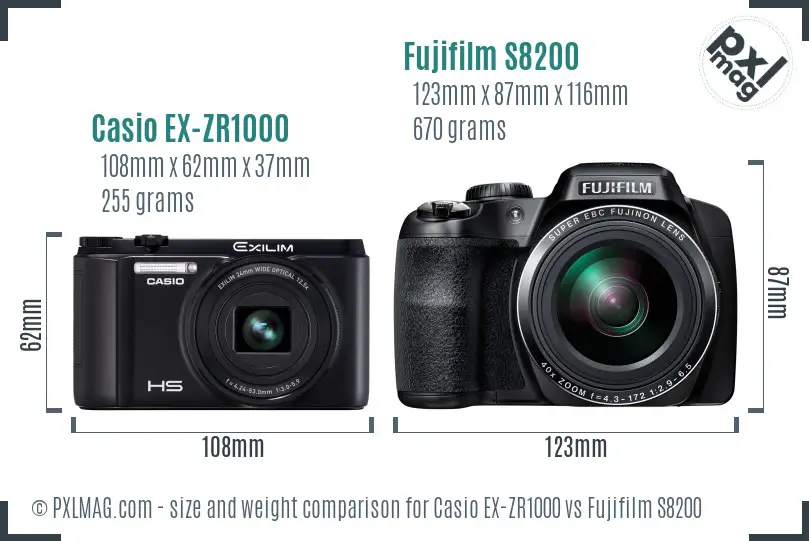 Casio EX-ZR1000 vs Fujifilm S8200 size comparison