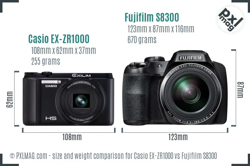 Casio EX-ZR1000 vs Fujifilm S8300 size comparison Casio EX-ZR1000 vs Fujifilm S8300 size comparison
