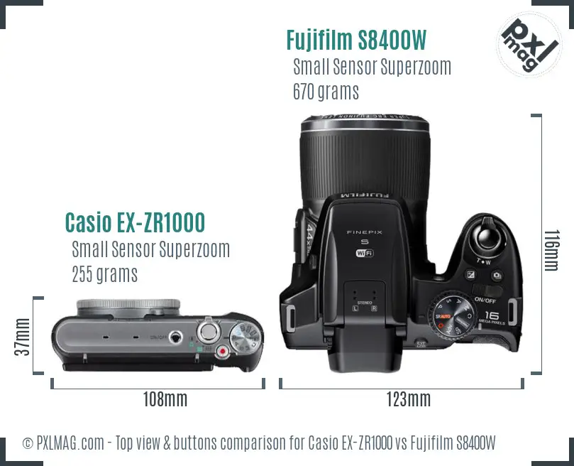 Casio EX-ZR1000 vs Fujifilm S8400W top view buttons comparison