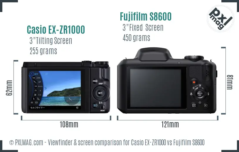 Casio EX-ZR1000 vs Fujifilm S8600 Screen and Viewfinder comparison