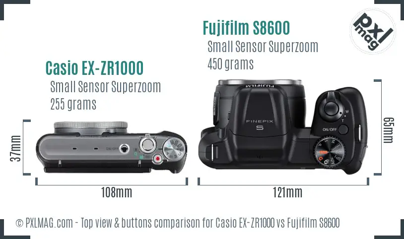 Casio EX-ZR1000 vs Fujifilm S8600 top view buttons comparison