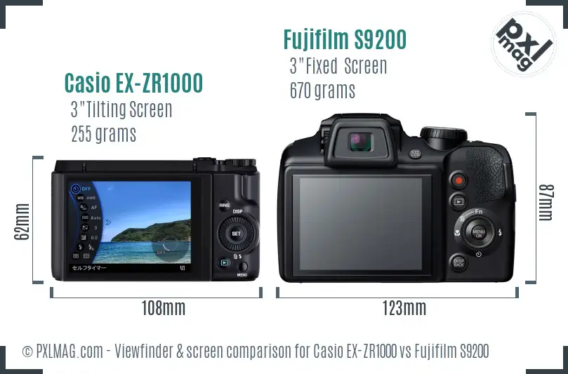 Casio EX-ZR1000 vs Fujifilm S9200 Screen and Viewfinder comparison