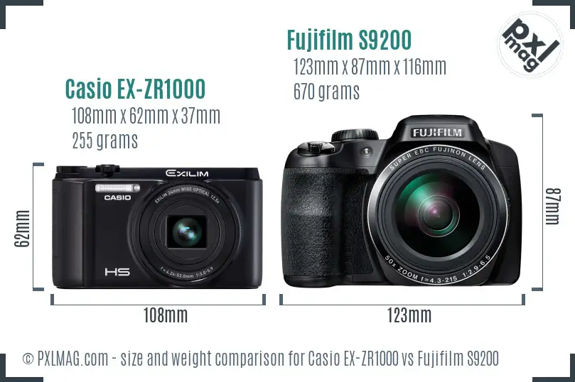 Casio EX-ZR1000 vs Fujifilm S9200 size comparison