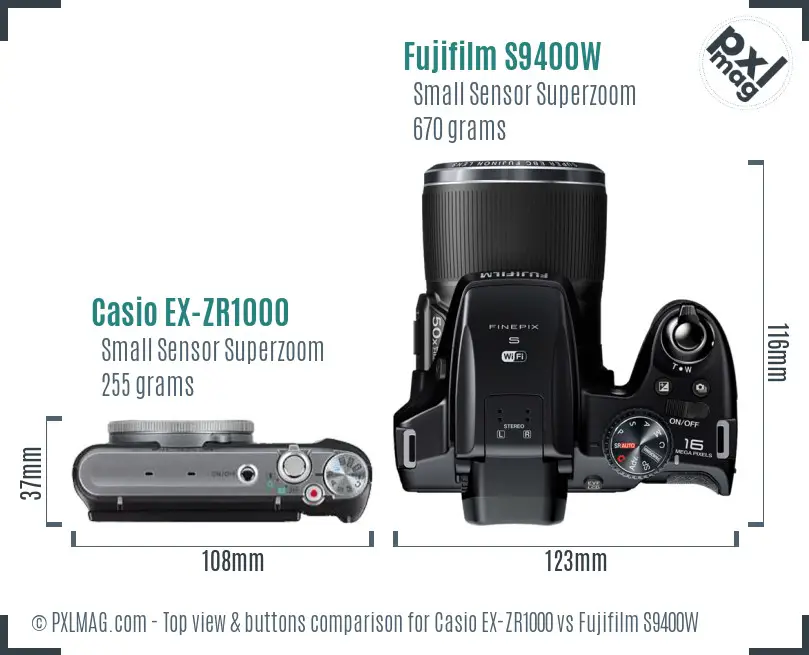 Casio EX-ZR1000 vs Fujifilm S9400W top view buttons comparison