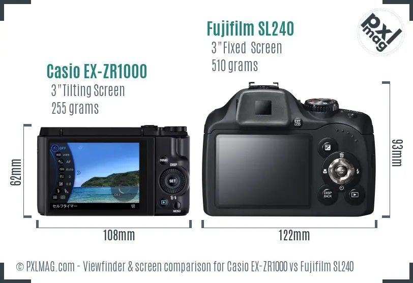Casio EX-ZR1000 vs Fujifilm SL240 Screen and Viewfinder comparison
