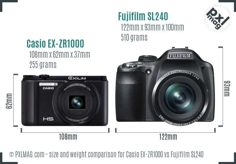 Casio EX-ZR1000 vs Fujifilm SL240 size comparison