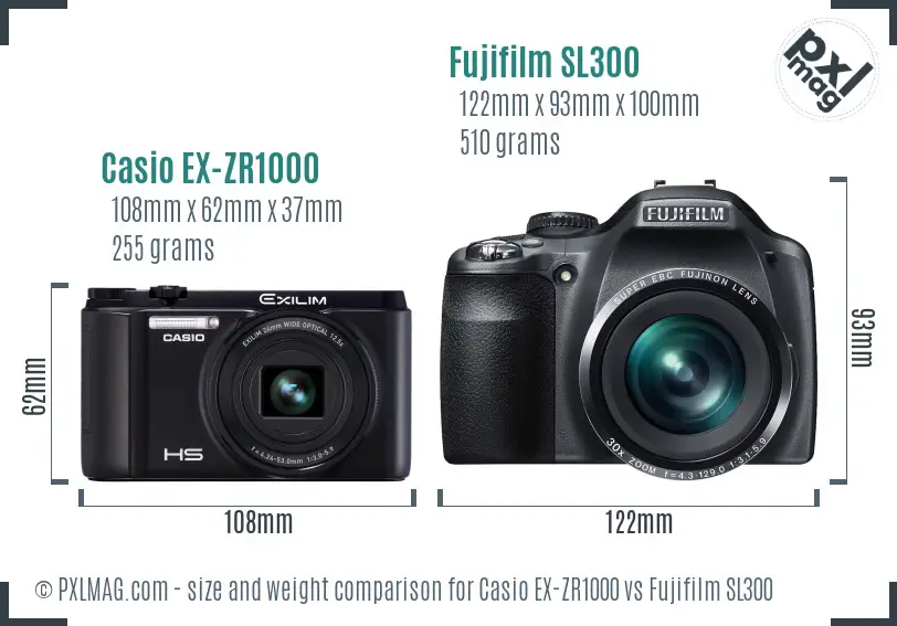 Casio EX-ZR1000 vs Fujifilm SL300 size comparison