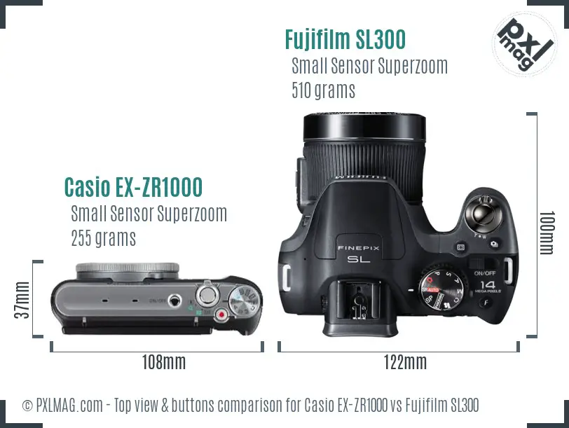 Casio EX-ZR1000 vs Fujifilm SL300 top view buttons comparison