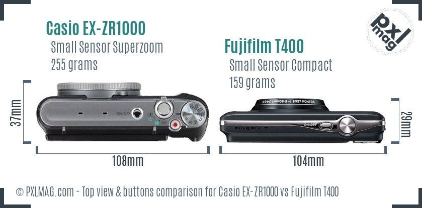 Casio EX-ZR1000 vs Fujifilm T400 top view buttons comparison