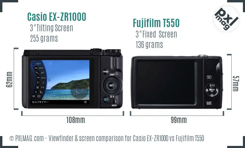 Casio EX-ZR1000 vs Fujifilm T550 Screen and Viewfinder comparison Casio EX-ZR1000 vs Fujifilm T550 Screen and Viewfinder comparison