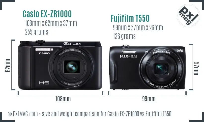 Casio EX-ZR1000 vs Fujifilm T550 size comparison Casio EX-ZR1000 vs Fujifilm T550 size comparison