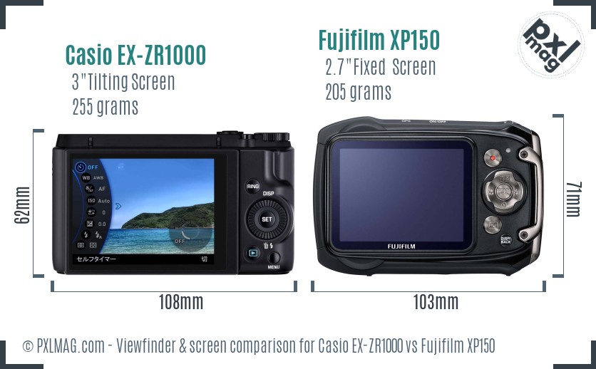 Casio EX-ZR1000 vs Fujifilm XP150 Screen and Viewfinder comparison