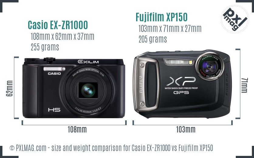 Casio EX-ZR1000 vs Fujifilm XP150 size comparison Casio EX-ZR1000 vs Fujifilm XP150 size comparison