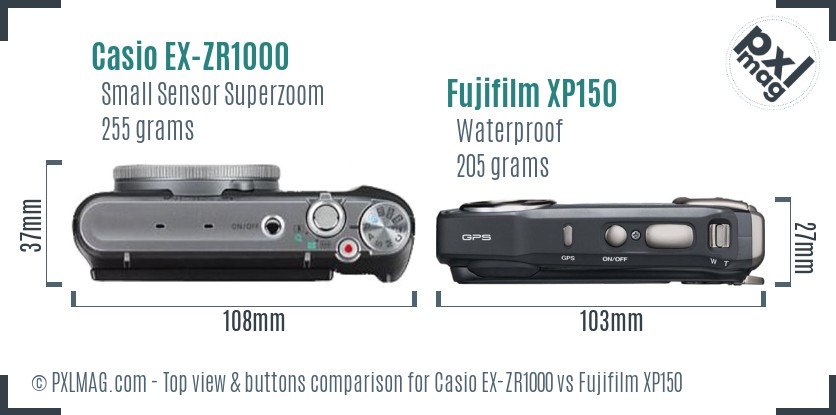 Casio EX-ZR1000 vs Fujifilm XP150 top view buttons comparison